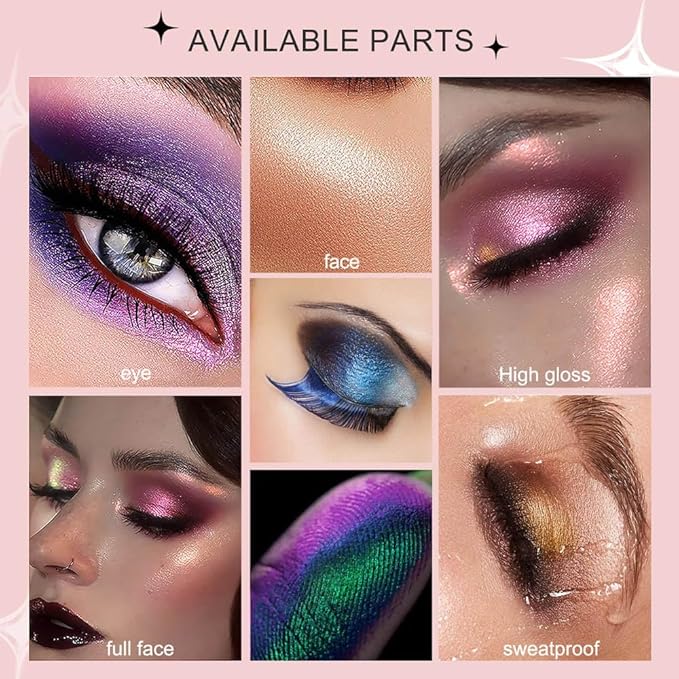 evpct Pearl White Glitter Holographic Iridescent Sparkly Eyeshadow Palette Makeup, White Pink Shimmer Glitter Loose Powder Single Eyeshadow Palette, Chameleon Multichrome Eye shadow Makeup Highlighter