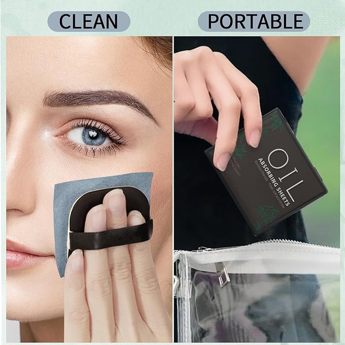 Erinde Oil Blotting Sheets for Face with Mirror and Puff, 300 Sheets Oil Blotting Paper for Oily Skin, Face Oil Absorbing Sheet, Natural Oil Control Film, Absorb Excess Oil, Bamboo Charcoal