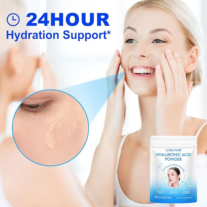 100% Pure Hyaluronic Acid Serum Powder for Face & Skin,DIY Making Hyaluronic Acid Gel Serum,Water Soluble Moisturizing for Skin Care (1 Pack)