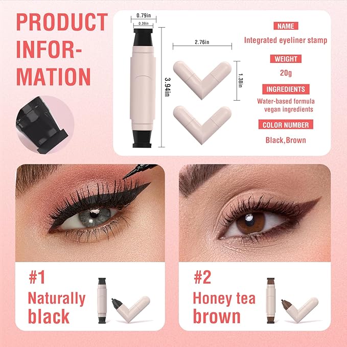 Eyeliner Stamp, Gel Eyeliner Set, Double-Ended Winged Stamp Set, Foldable Smudge-Proof Waterproof Eyeliners Tool, for All Eye Beginners Eyeliners, Easily Draw Exquisite Makeup Look (Brown)