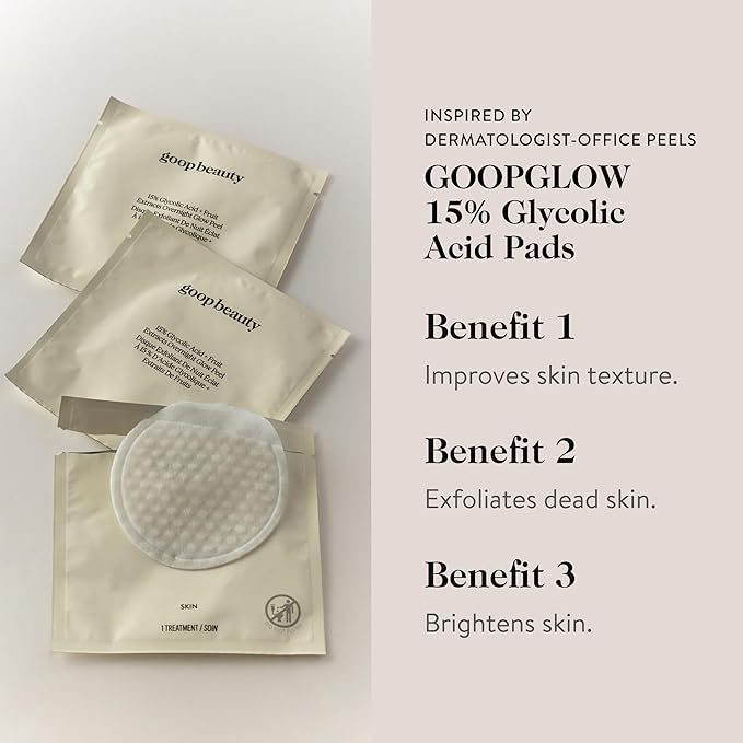 goop Beauty 15% Glycolic Acid Exfoliating Pads | Inspired by a Professional Chemical Peel | Refines & Retexturizes for Glowing Skin | Paraben and Silicone Free | 4 pack