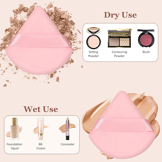 Colovis 48 PCS Powder Puff, Face Soft Makeup Sponge, Velour Triangle Powder Puff for Foundation, Makeup Puff Setting Makeup for Loose Powder, Beauty Tools(Pink)