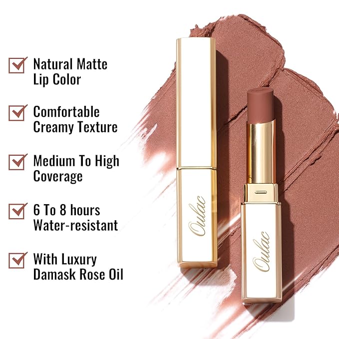 Oulac Pink Nude Matte Lipsticks for Women, Brown Tone Silky Velvet Matte Lipstick, Soft Smooth Texture, High Impact Lip Color, Not Dry Lightweight, Infused with Vitamin E, Vegan&Cruelty Free RM04