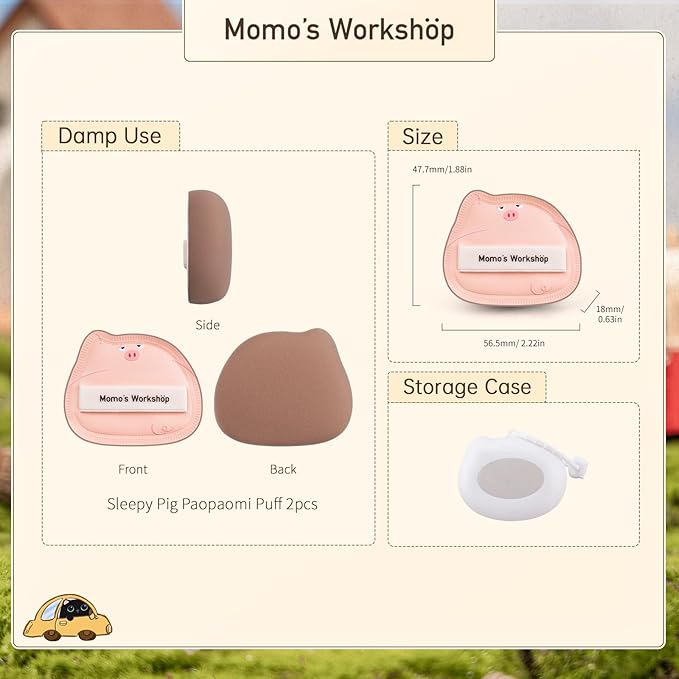 Sleepy Pig Puffs, Makeup Sponges Set, Dry&Wet Dual-Use Foundation Sponge - Hydrophilic Polyurethane, Expands 1.3x When Wet for Cream Foundation/Liquid Blush/Highlighter,2pcs Puffs & Storage Case