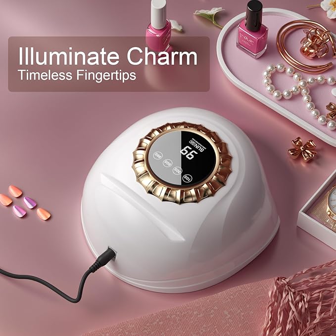 Professional White LED Nail Lamp – Smart Gel Nail Dryer with Touch Timer, Dual-Light Beads & Removable Base – Sleek UV Lamp for Salon & Home Use