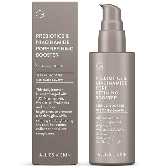 Allies of Skin Prebiotics & Niacinamide Pore Refining Booster: 10% Niacinamide, Goji Berry, Lysophosphatidic Acid. Pore Reducing Serum. Firms & Brightens. Strengthens Skin Barrier 1.7 oz / 50 ml