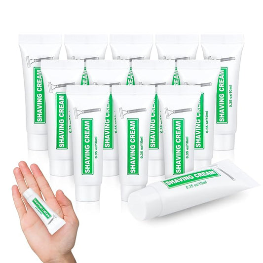 Travel Size Shaving Cream Bulk Pack of 100,Individually Wrapped 10ml/0.35fl oz Mini Disposable Shaving Cream in Bulk 1.2x2.9inch Travel Size Toiletries Amenities for Guests,Homeless,Charity