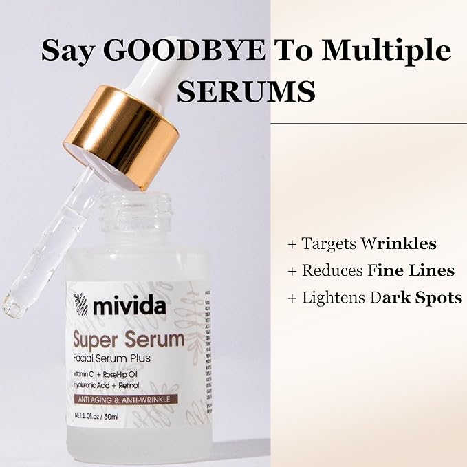 Advanced+ Super Serum with Retinol, Hyaluronic-Acid, Rosehip Oil & Vitamin C | All-In-One Anti Aging Face Serum | Brightening, Firming, AntiWrinkles, Fine Lines, Evens Tone, Healthy Glow | 1oz