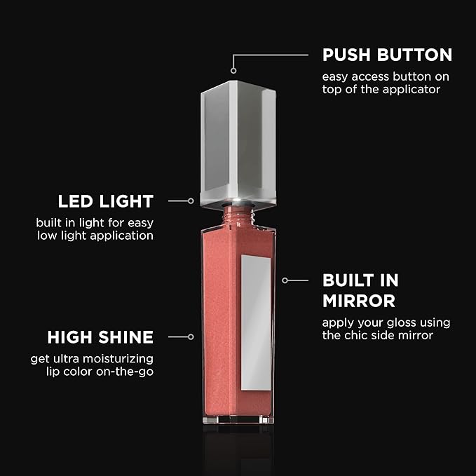 Pure Cosmetics Pure Illumination Lip Gloss - LED-lit Applicator w/Side Mirror - Non-Sticky, Moisturizing & Hydrating Lip Glosses - Soothes & Protects Dry Chapped Lips (Clear)