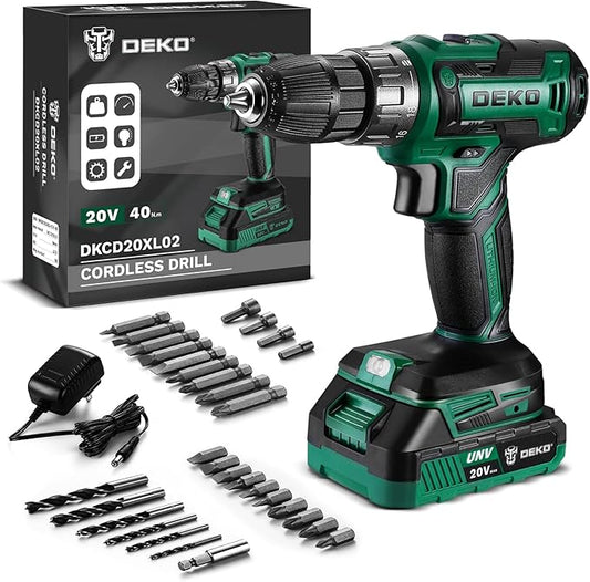 Power Drill Cordless: DEKO PRO Cordless Drill 20V Electric Power Drills Set Tool for Women with Battery and Charger 20 Volt Drills Driver Kit Green