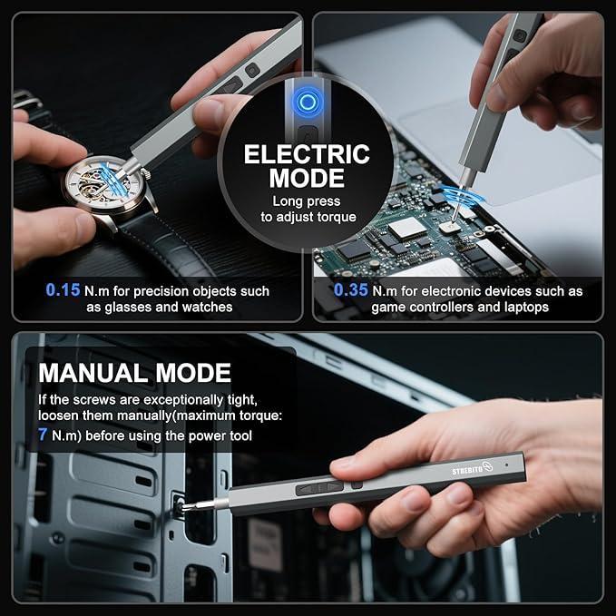 STREBITO Mini Electric Screwdriver, 144-Piece Electric Precision Screwdriver Set Small Power Screwdriver Cordless Rechargeable, Electronic Repair Tool Kit for PC, Computer, Laptop, Phone, RC Drone