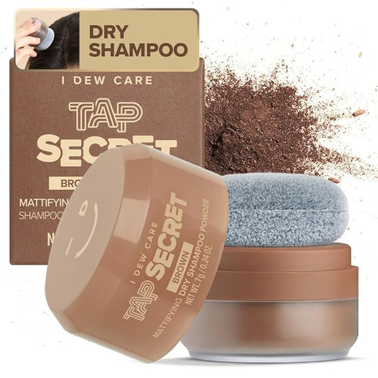 I DEW CARE Biotin Clarifying Dry Shampoo - Tap Secret Brown | Strengthening & Volumizing, Powder Type, Refillable, Travel size, Non-aerosol, Brunette, Korean Ginseng, Easter Basket, 0.24 Oz