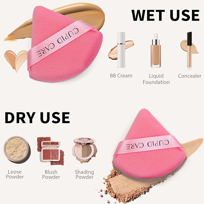 6 Pcs Powder Puff with 2 Travel Cases, Setting Powder Puffs for Face Powder and Foundation, Velour Makeup Puff for Loose Powder Body Powder, Skin-Friendly, Beauty Makeup Tools-Pink/Red
