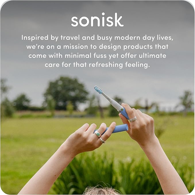Sonisk Pulse | Battery Powered Electric Toothbrush | Sonic Technology | 1x Battery, 2X Brush Heads, 1x Travel Case Included | 31,000 Strokes Per Minute | Portable Size | Rose Gold