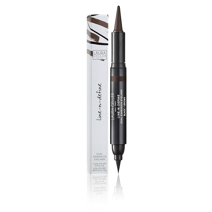 LAURA GELLER NEW YORK Line-N-Define Dual Dimension Eyeliner - Quick-Drying Eyeliner Pen, Long Lasting, Smudgeproof Liquid Liner, Brown