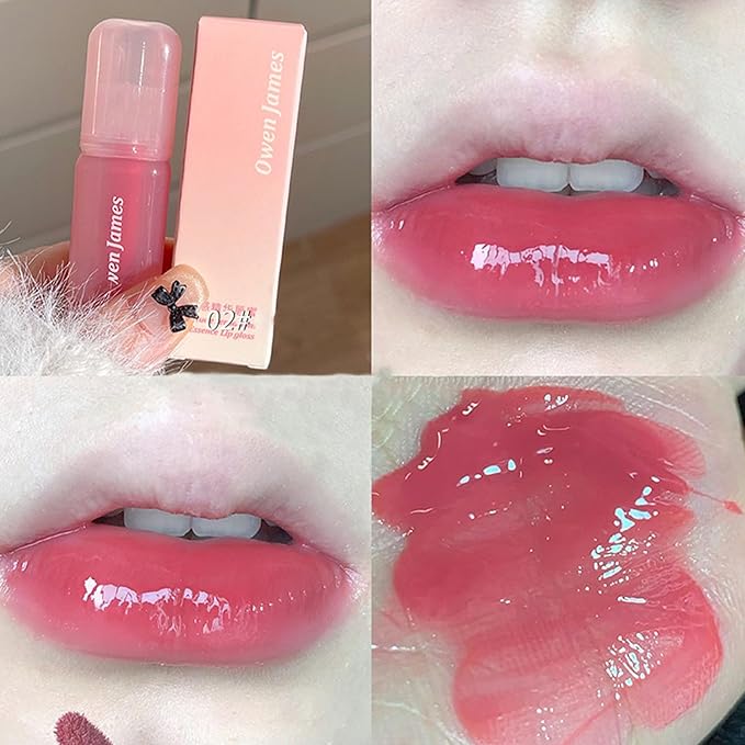 Dulele 4PCS Jelly Lip Gloss Hydrating Lip Glaze, Glossy Plumping Lipgloss Waterproof Non-Stick Cup Tinted Lip Balm, Mirror Finish Liquid Lipstick for Women and Girls