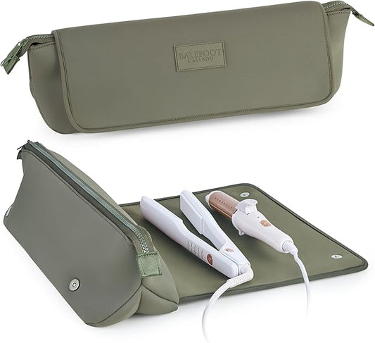 Hair Tools Travel Bag and Heat Resistant Mat for Flat Irons, Straighteners, Curling Iron, and Haircare Accessories, 2-in-1 design, with Interior Pockets, Portable Organizer