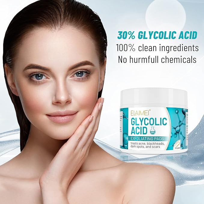30% Glycolic Acid Pads Wipes for Skin Care Exfoliating Cleansing, Face Pore Cleaner Minimizer Acne Treatment, Chemical Peel Solution for Dark Spots, Breakouts, Scars,Reduce Wrinkle Fine Lines,100 Pads