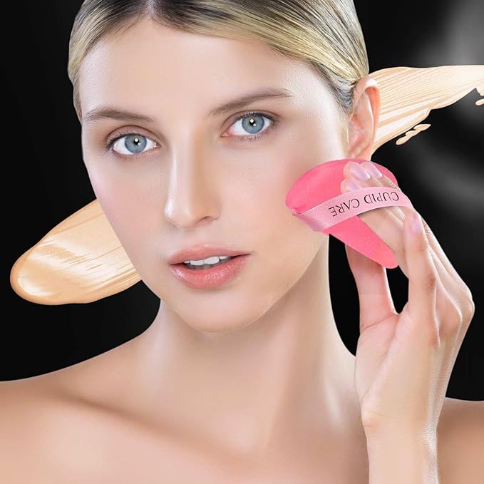 6 Pcs Powder Puff With 2 Travel Cases, Setting Puffs for Face and Foundation, Velour Makeup for Loose Body Powder, Skin-Friendly Beauty Tools - White/Red