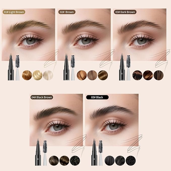 Eyebrow Pencil, Eyebrow Pen with Double-Brush Tip 2-in-1 Eyeliner Dual-Ended Microblading Long Lasting Waterproof Hair-Like Brow Pencil with Eyebrow Brush (Dark brown)