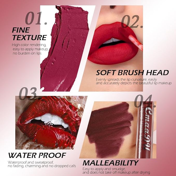 evpct 1Pcs Purple Liquid Matte Lipstick Lipgloss Set for Women, labiales mate 24 horas originales matte larga duracion 24 Hour Lipstick Lip Stains Long Lasting Waterproof 24, 11#
