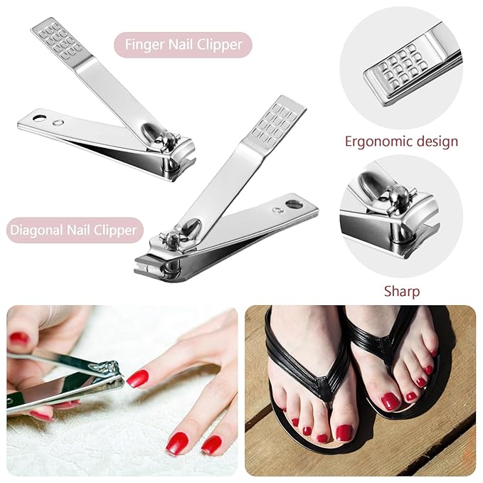 Geosar 50 Set Travel Manicure Kit Nail Clippers Pedicure Professional Nail Care Tools Stainless Steel Grooming Nail Set with Portable Travel Case Gifts for Family(Red)