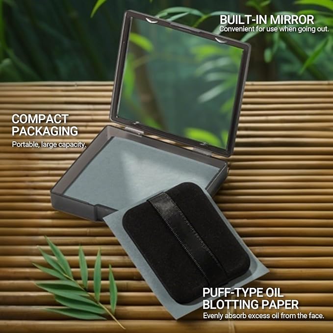 Erinde Oil Blotting Sheets for Face with Mirror and Puff, 300 Sheets Oil Blotting Paper for Oily Skin, Face Oil Absorbing Sheet, Natural Oil Control Film, Absorb Excess Oil, Bamboo Charcoal
