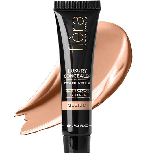 Fièra Luxury Concealer & Foundation with Anti-Aging Ingredients - Full Coverage for Dark Circles, Wrinkles, Fine Lines, and Spots, All-Day Wear For Mature Skin - Medium, 0.5 FL. OZ. / 15 ML