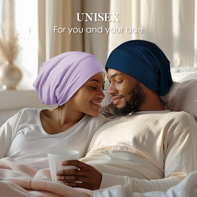 LULUSILK Mulberry Silk Lined Sleep Cap, No More Frizzy Tangled Hair, Stay On All Night Silk Hair Wrap for Sleeping with Adjustable Strap, Silk Bonnet for Women and Men, Lavender, Pack of 1
