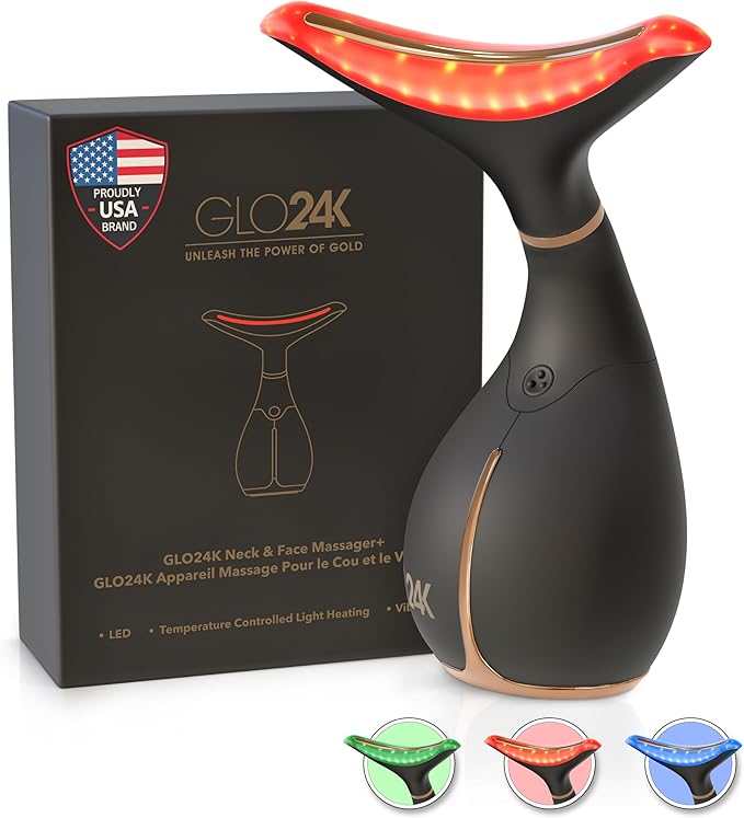 GLO24K Red Light for Face & Neck Beauty Device - 3 in 1 Facial Massager Tool and Neck Care Device for Neckline Care, Face and Neck Massager for Women