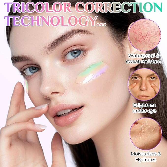 Primer for Face, 3 In 1 Face Primer Before Makeup, Moisturizes-Sunscreen Cream SPF50+ Triple-Tone Color Corrector for Isolation, Smoothing Skin Gripping