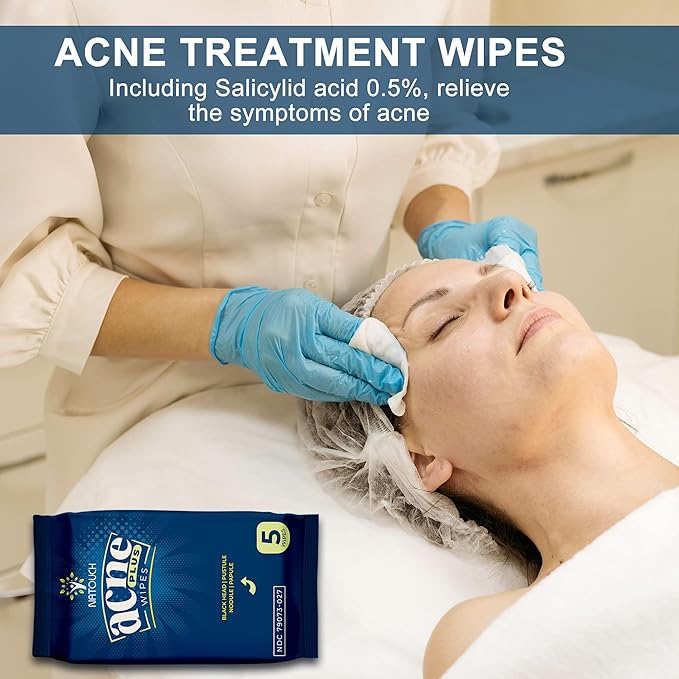 Acne Wipes for Face & Back, Acne Treatment Wipes with Salicylic Acid, Acne Scars and Dark Spot Remover with Natural Essential Oil for Face, Body, Back, and Butt