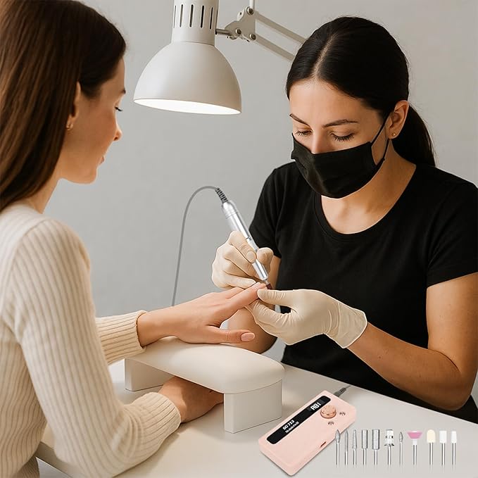 Electric Nail Drill - 45000RPM Portable Nail Drill丨Rechargeable Nail E-File Kit with 11 Bits & Base丨LED Screen丨Ultra-Silent, Rechargeable Nail Drills Machine for Acrylic Nails Gel Polishing(Pink)