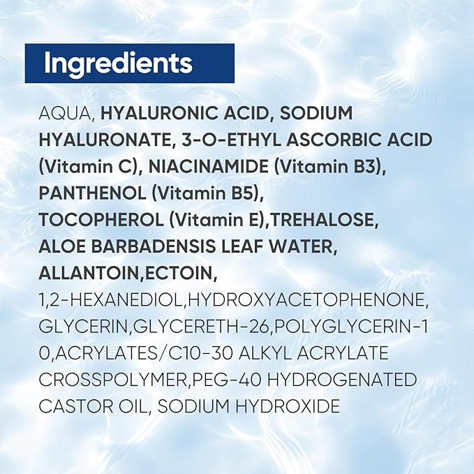 Hyaluronic Acid Serum for Face with Vitamin B5, C, E & Niacinamide, Hydrating & Plumping Face Serum for Sensitive Skin, Fragrance-Free 1 Fl Oz