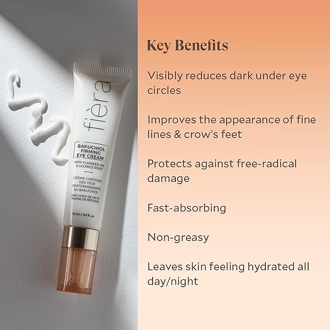 FIÈRA Bakuchiol Firming Eye Cream - Designed Specifically For Mature Skin - Targets Wrinkles, Anti-Aging, Dark Spots, and Fine Lines - Hydrating and Rejuvenating Formula - 15 ML / 0.5 FL. OZ.