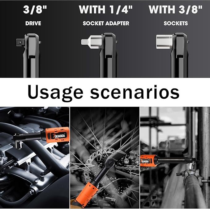 3/8" Cordless Electric Ratchet Wrench Set, 18V Power Ratchet Tool Kit With 2 Packs 2000mAh Battery And Charger, 45 FT-LBS Battery Powered Extended Wrench with LED Lights (18 V Extended Orange)