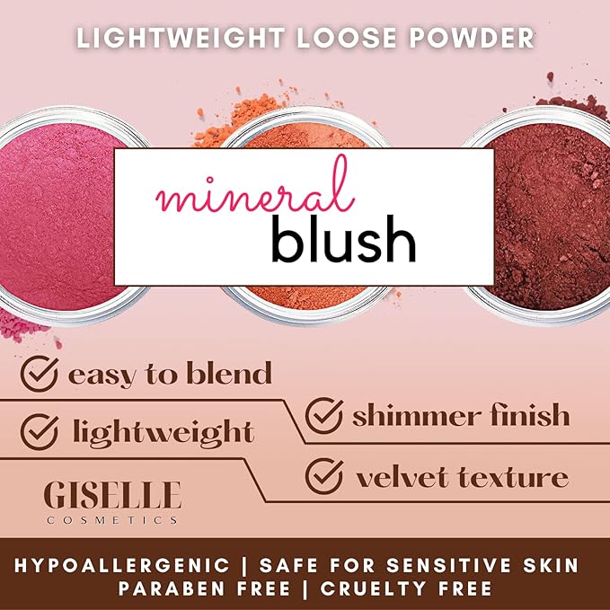 Giselle Doll - Blush Palette, Face Makeup, Make Up, Loose Powder, Matte Blush, Mineral Blush, Peach, Pink, Red, Travel Size, Talc Free