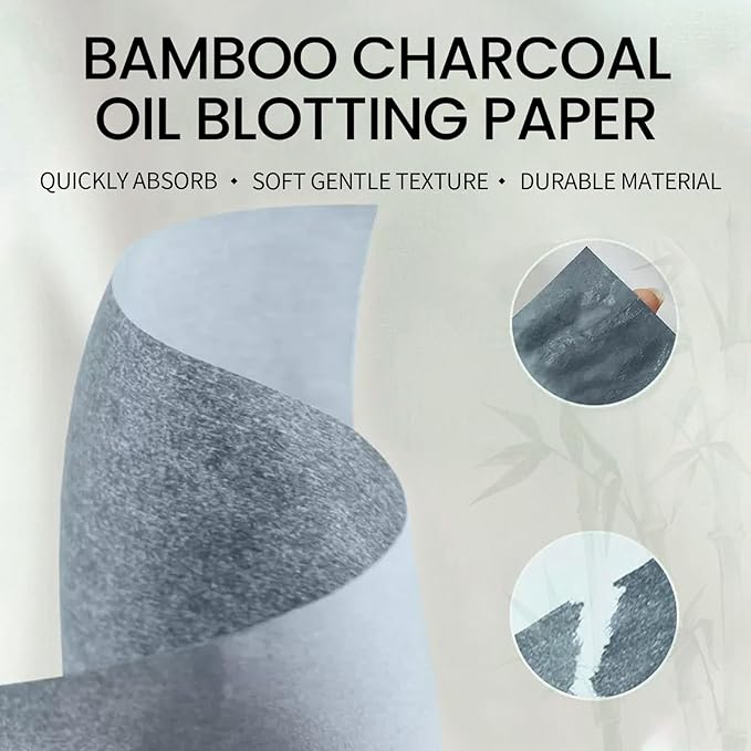Erinde Oil Blotting Sheets for Face with Mirror and Puff, 300 Sheets Oil Blotting Paper for Oily Skin, Face Oil Absorbing Sheet, Natural Oil Control Film, Absorb Excess Oil, Bamboo Charcoal