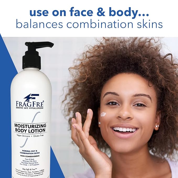 Moisturizer for Sensitive Skin 16oz: Non Comedogenic Zinc Oxide Lotion - Parabens Free Hypoallergenic Fragrance Free - Sun Protection for Oily and Combination Skins - Argan Oil Vegan No Gluten