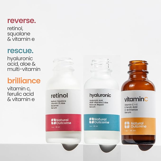 Hyaluronic Acid, Vitamin C Face Serum and Retinol Facial Serum - Night and Day Anti Aging Facial Serum and Hydrating Serum Set 1 oz Each, Vegan, Cruelty Free & Fragrance Free