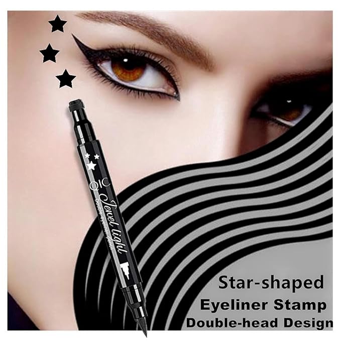 Go Ho Black Liquid Eyeliner Stamp,Star Stamp Eyeliner Makeup,Double-Side Waterproof Eyeliner Pen,Long-lasting Smudge-proof Tattoo Tools,Black Eye Liner Makeup,1 PC
