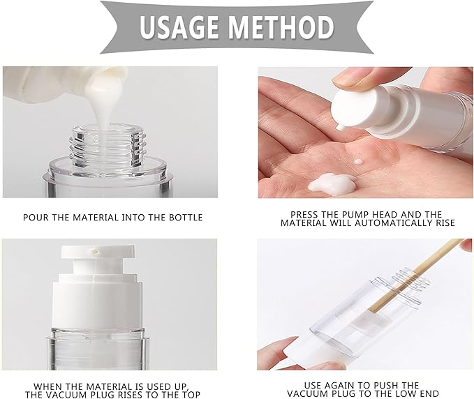 12 Pack 1.7oz/50ML Airless Pump Bottles, 0.5/1 oz 15ml 30ml Clear Refillable Cosmetics Container Spray & Lotion Vacuum Pump Bottle for Cream Lotion, Eye Cream, Liquid, Foundation, Shampoo