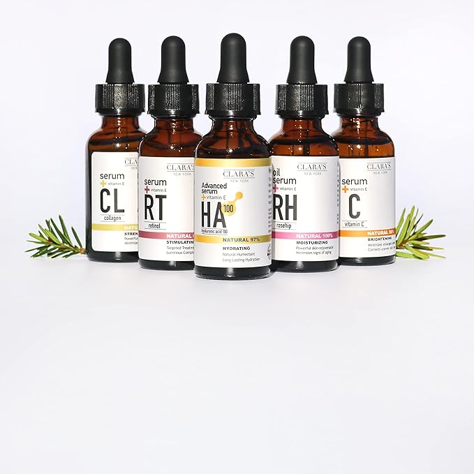 CLARA'S NEW YORK Glycolic Acid Facial Serum with Vitamin E for Exfoliating Smoothing Glowing Face Skin - Made in USA 30ml (1Fl/Oz) (Retinol)