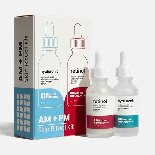 Hydrating Hyaluronic Acid Serum and Retinol Facial Serum - Night and Day Anti Aging Facial Serum Set 1 oz Each, Vegan, Cruelty Free & Fragrance Free