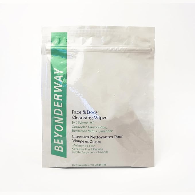 Cleansing Wipes - Essential Oils Blend of Bergamot Mint, Coriander, Lavender, Pinyon Pine with Aloe Vera – Face & Body Refresh, Skin Microbiome Balance, Dermatology Tested