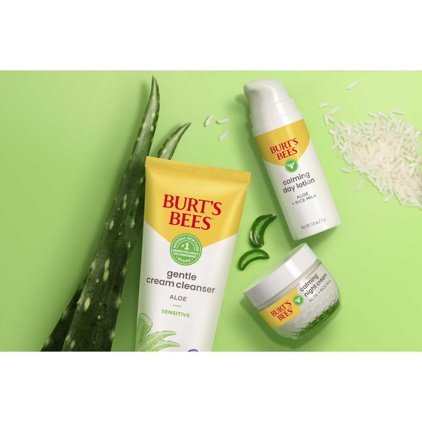 Burt's Bees Back To School Dorm Essentials, Calming Night Cream, With Aloe and Rice Milk, Face Moisturizer For Sensitive Skin, 98.8 Percent Natural Origin, 1.8 oz. Tub
