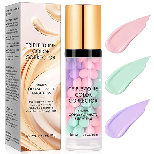 Primer for Face, 3 In 1 Face Primer Before Makeup, Moisturizes-Sunscreen Cream SPF50+ Triple-Tone Color Corrector for Isolation, Smoothing Skin Gripping