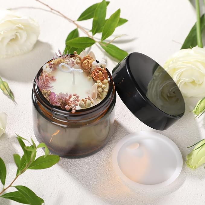 3 Pack Amber Small Glass Cosmetic Jars with Lids, 60 ml Empty Glass Makeup Containers for Sample, Cream, Lotion, Powder (2 OZ)