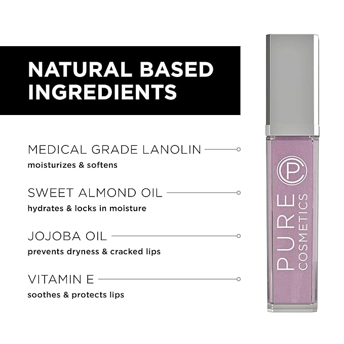 Pure Cosmetics Pure Illumination Lip Gloss - LED-lit Applicator w/Side Mirror - Non-Sticky, Moisturizing & Hydrating Lip Glosses - Soothes & Protects Dry Chapped Lips (Nude Beach)