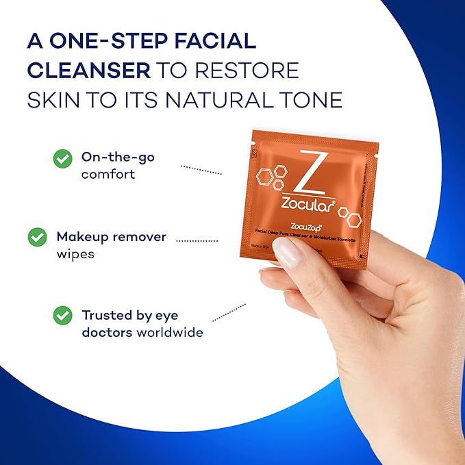ZocuZap Acne Face Wipes - Moisturizing Face Cleansing Wipes for Acne, Makeup Removal, and Exfoliation with Natural Okra Complex for Sensitive, Rosacea Skin - 15/ct